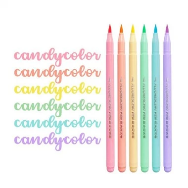 6 Lliw Brws Meddal Fflworoleuedd Pen Set Celf Lliw Amlygu